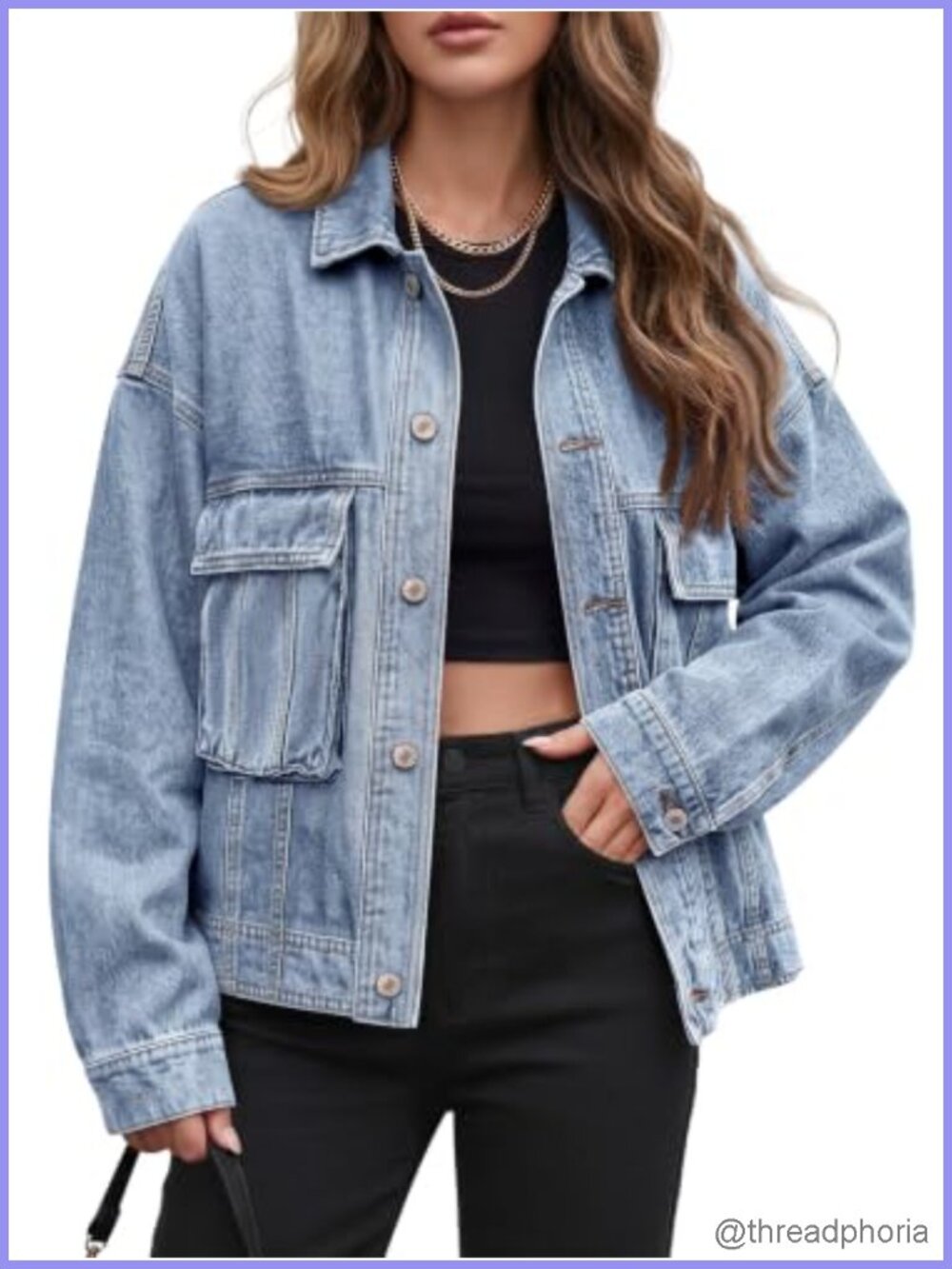 Oversized 100% Cotton Denim Jacket Button Down Boyfriend Trucker Coat